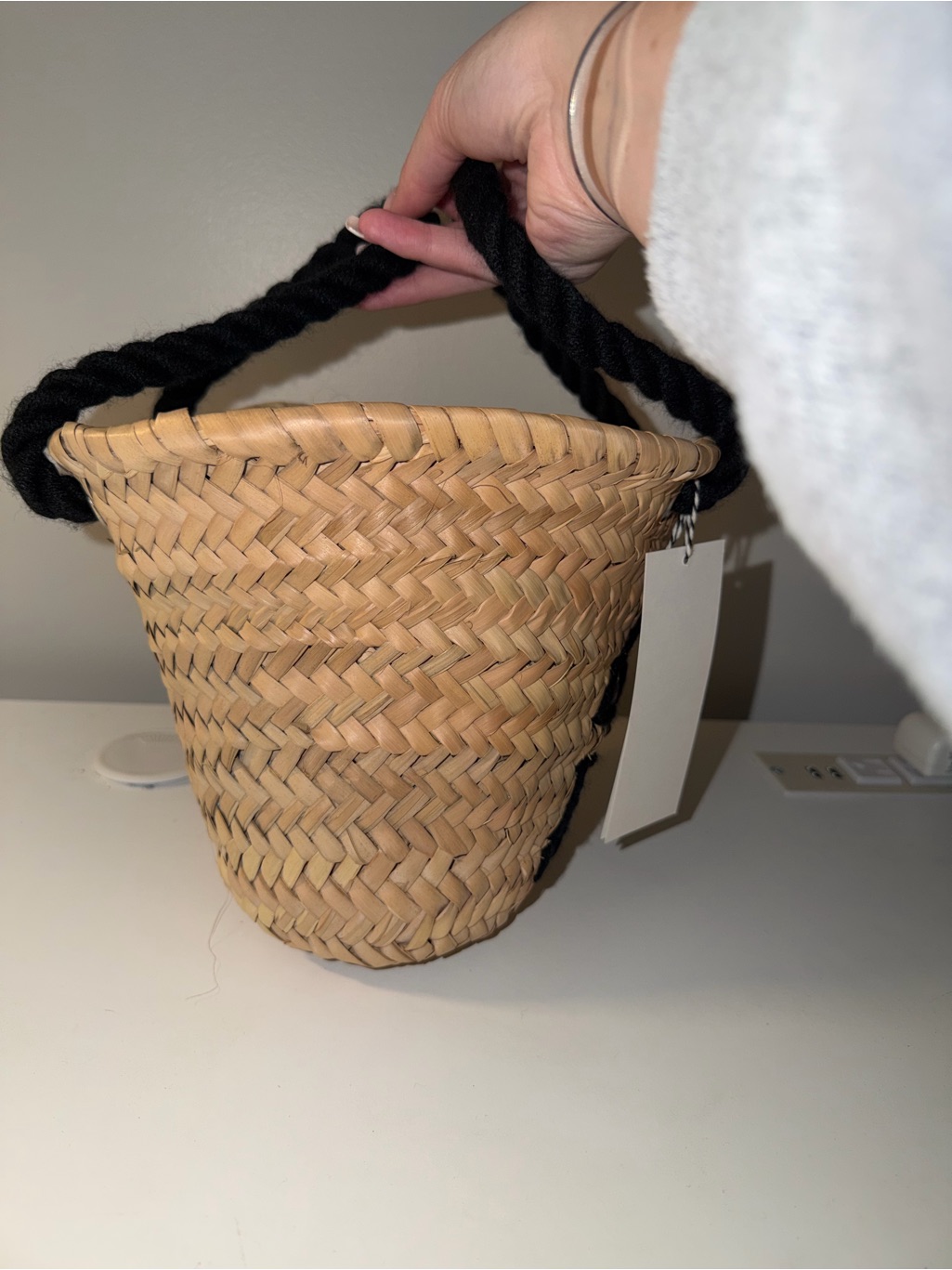 Nwt Poolside Woven Straw Bucket Bag With Black Rope Handles — image 4 of 6